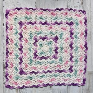 Vintage Crochet Doily White Pink Green Purple and White Design​​​​​​​​​​​